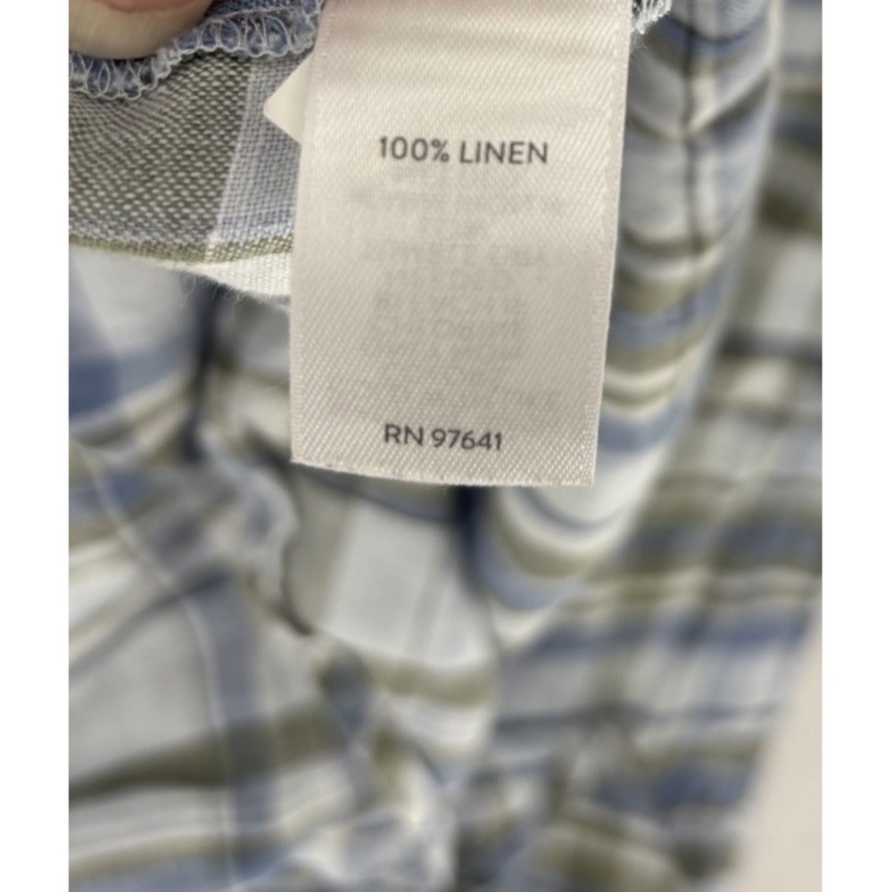 J Jill Love Linen Button Up Plaid Popover Tunic Shirt L 💯 Linen Roll Tab Sleeve - Picture 3 of 14